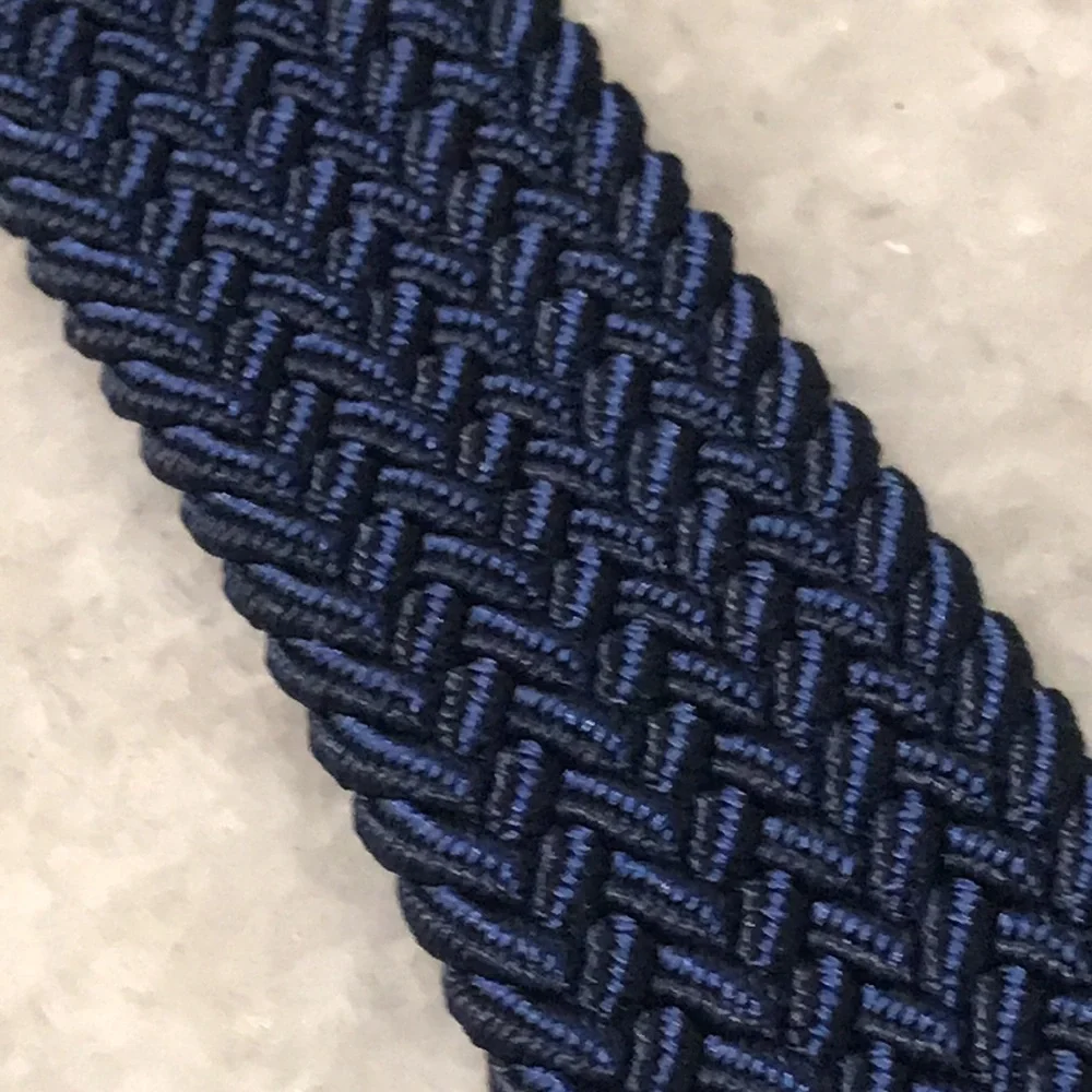 Tommy Bahama Woven Belt Mens‎ XL Blue Stretch Braided Leather Trim Silver Buckle